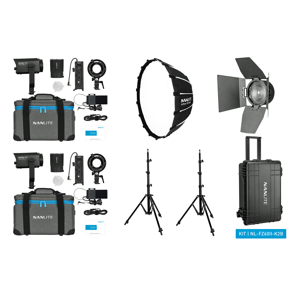 Nanlite Forza 60 II Tageslicht Dual Kit (w/ case, light stand, fresnel and softbox) 