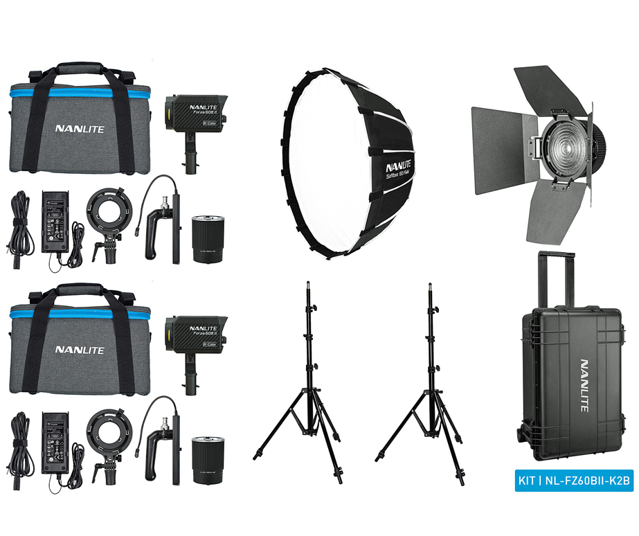 Nanlite Forza 60B II Bi-Color dual kit (w/ case, light stand, fresnel and softbox)