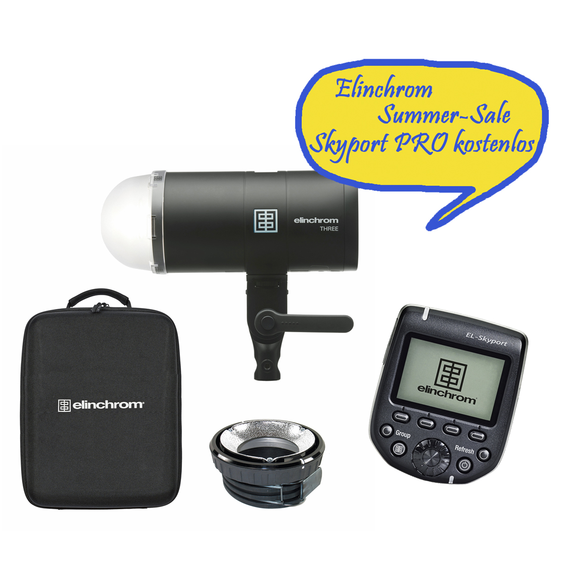 Elinchrom THREE Off Camera Flash Kit (E20941.1) Sommer Aktion mit kostenlosem Skyport PRO