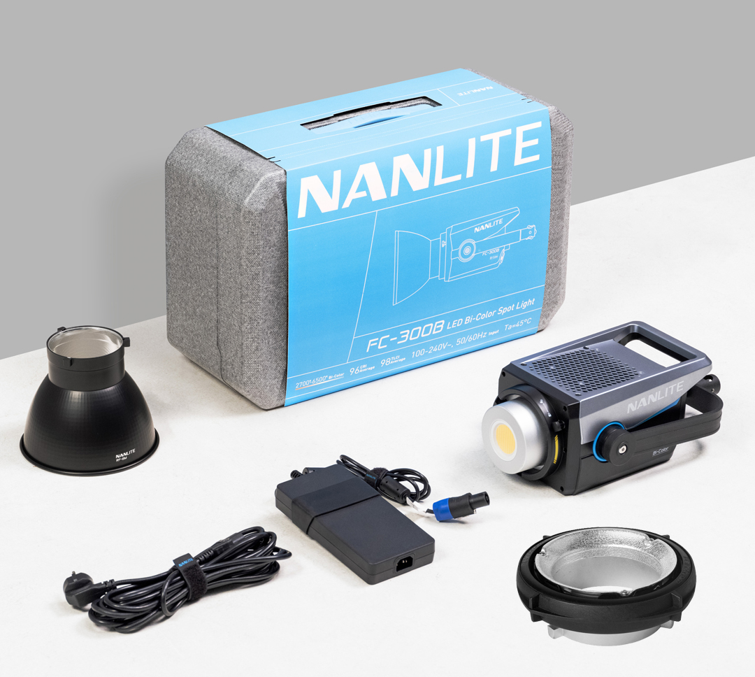 Dauerlicht für Elinchrom - NANLITE FC-300B Bi-Color LED incl. Adapter für EL Rotalux Softboxen