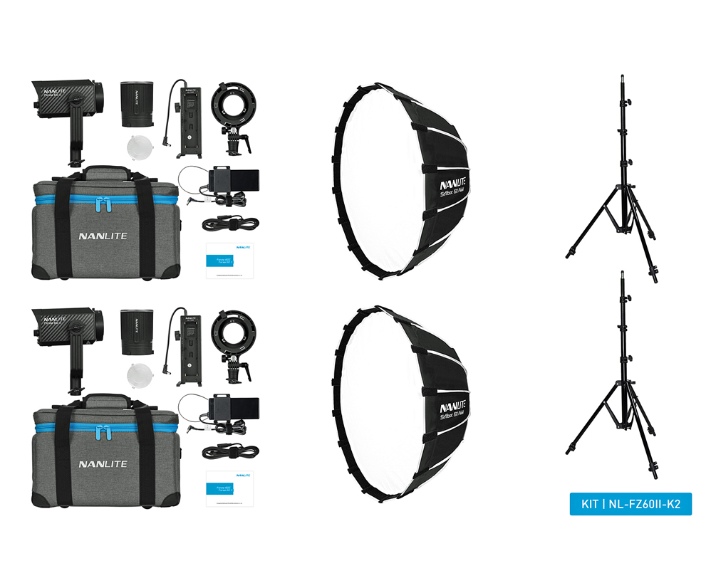 Nanlite Forza 60 II Tageslicht LED dual kit (w/ light stand and softbox) NL-FZ60II-K2